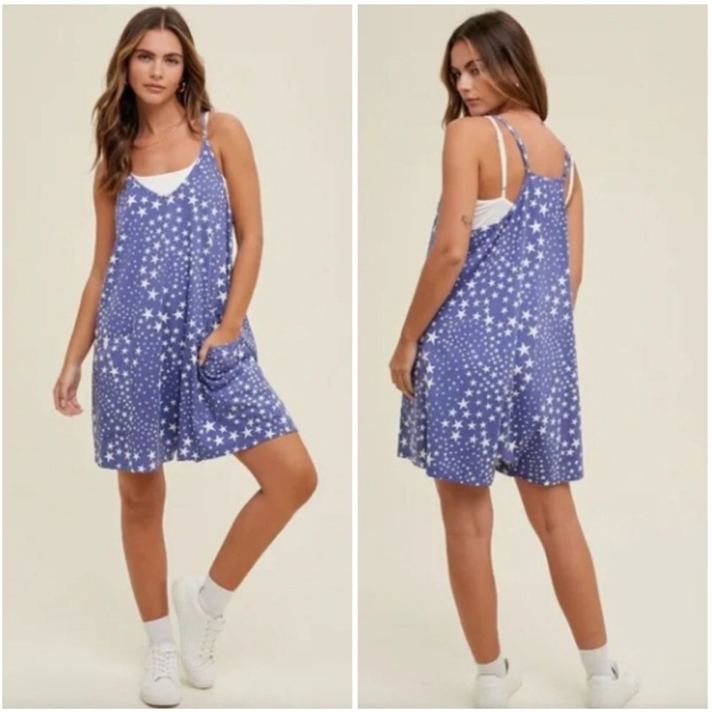 Free People Movement Hot Shot Printed Romper In The Stars Indigo Blue Medium